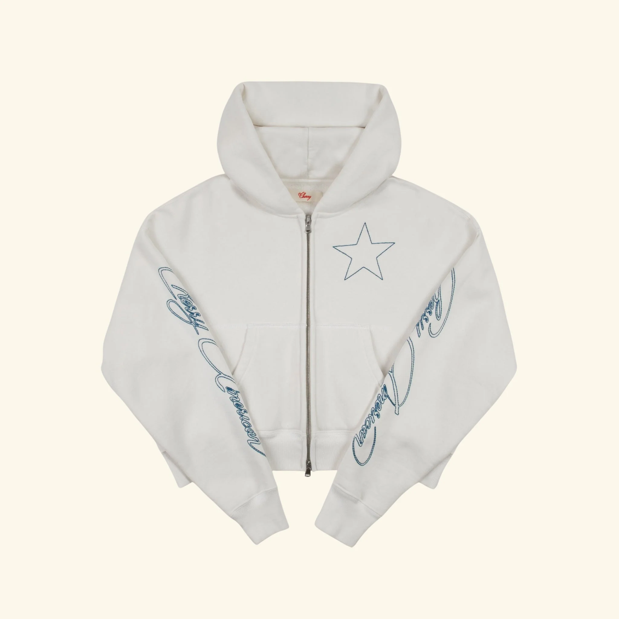 American Star Cropped Zip Hoodie (Vintage White)
