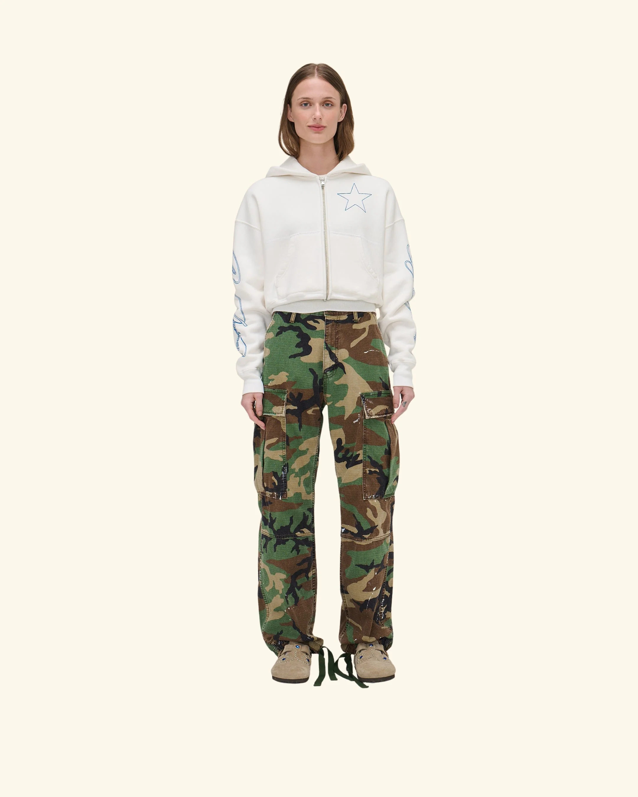 American Star Cropped Zip Hoodie (Vintage White) - Image 3