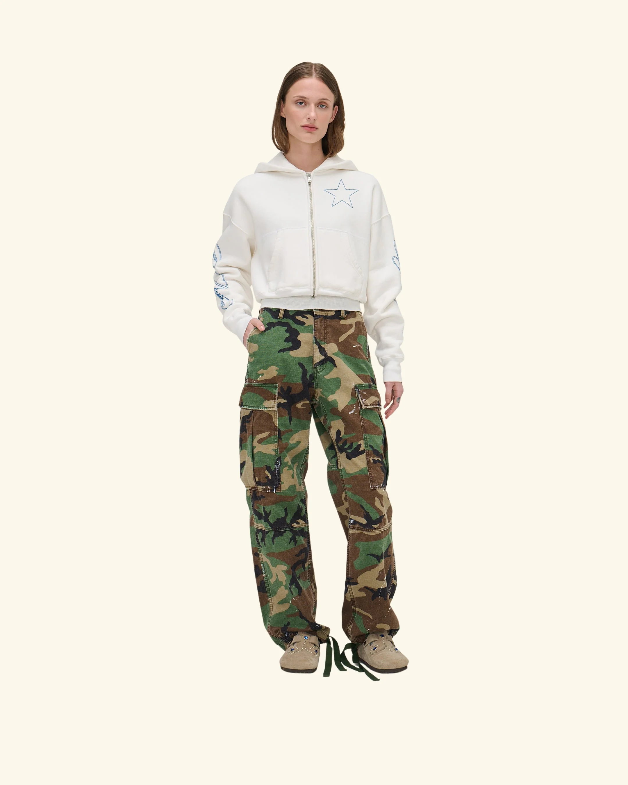 American Star Cropped Zip Hoodie (Vintage White) - Image 5