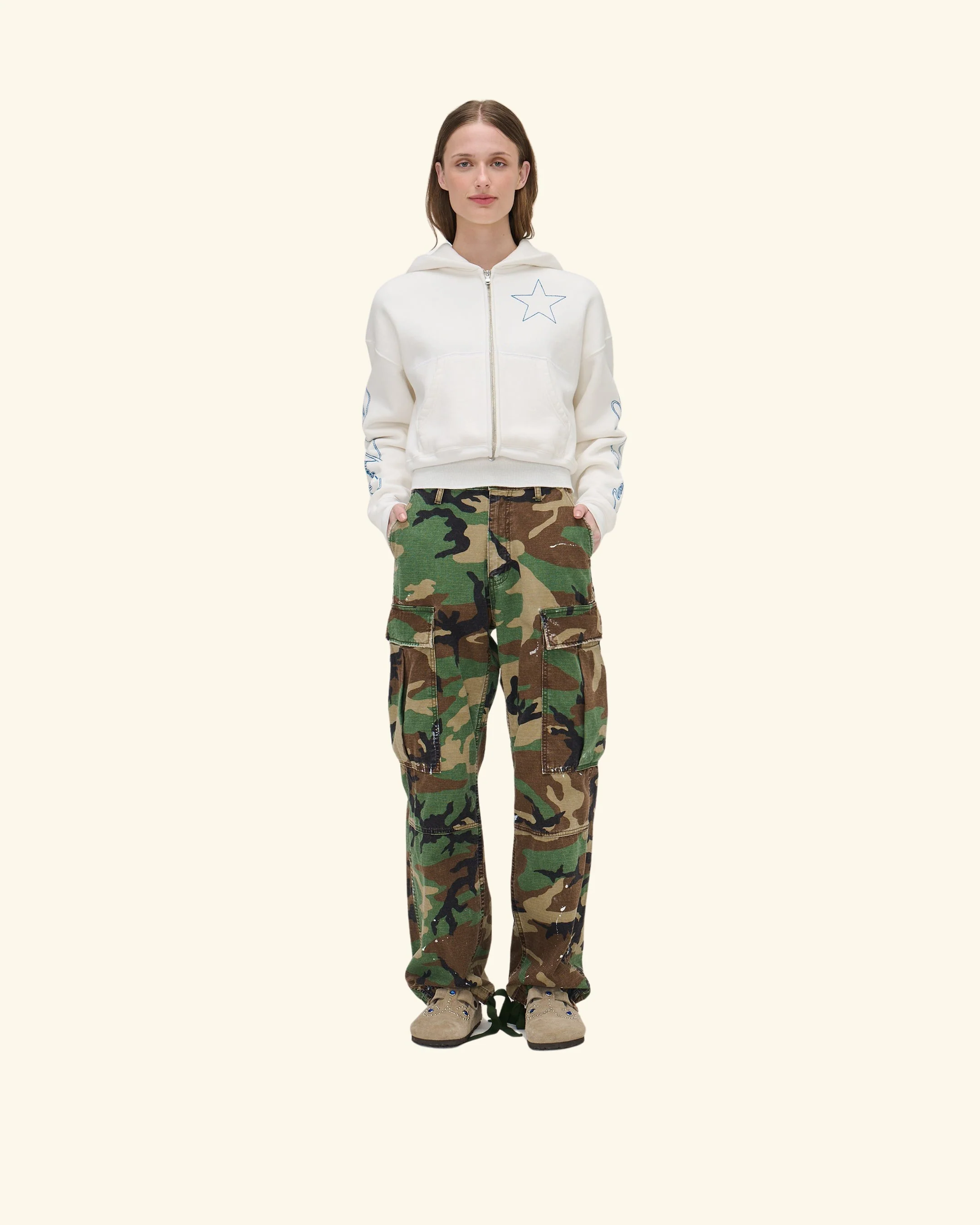 American Star Cropped Zip Hoodie (Vintage White) - Image 6
