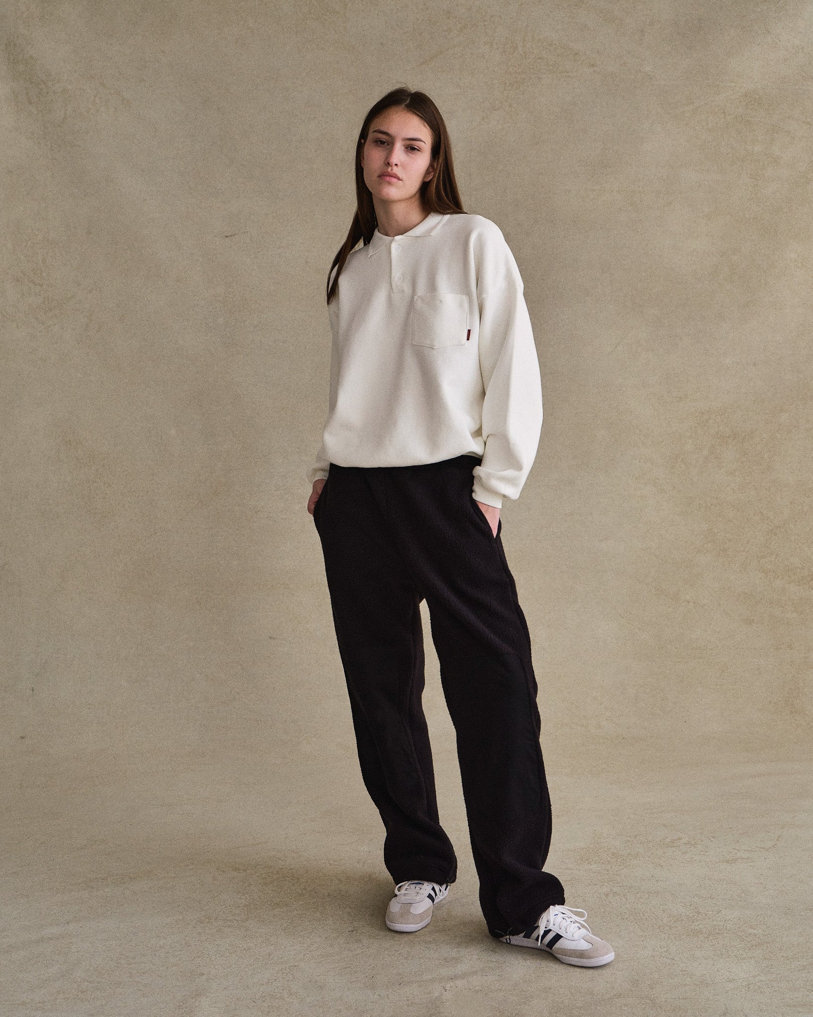 Basic L/S Polo Fleece (White) - Image 5