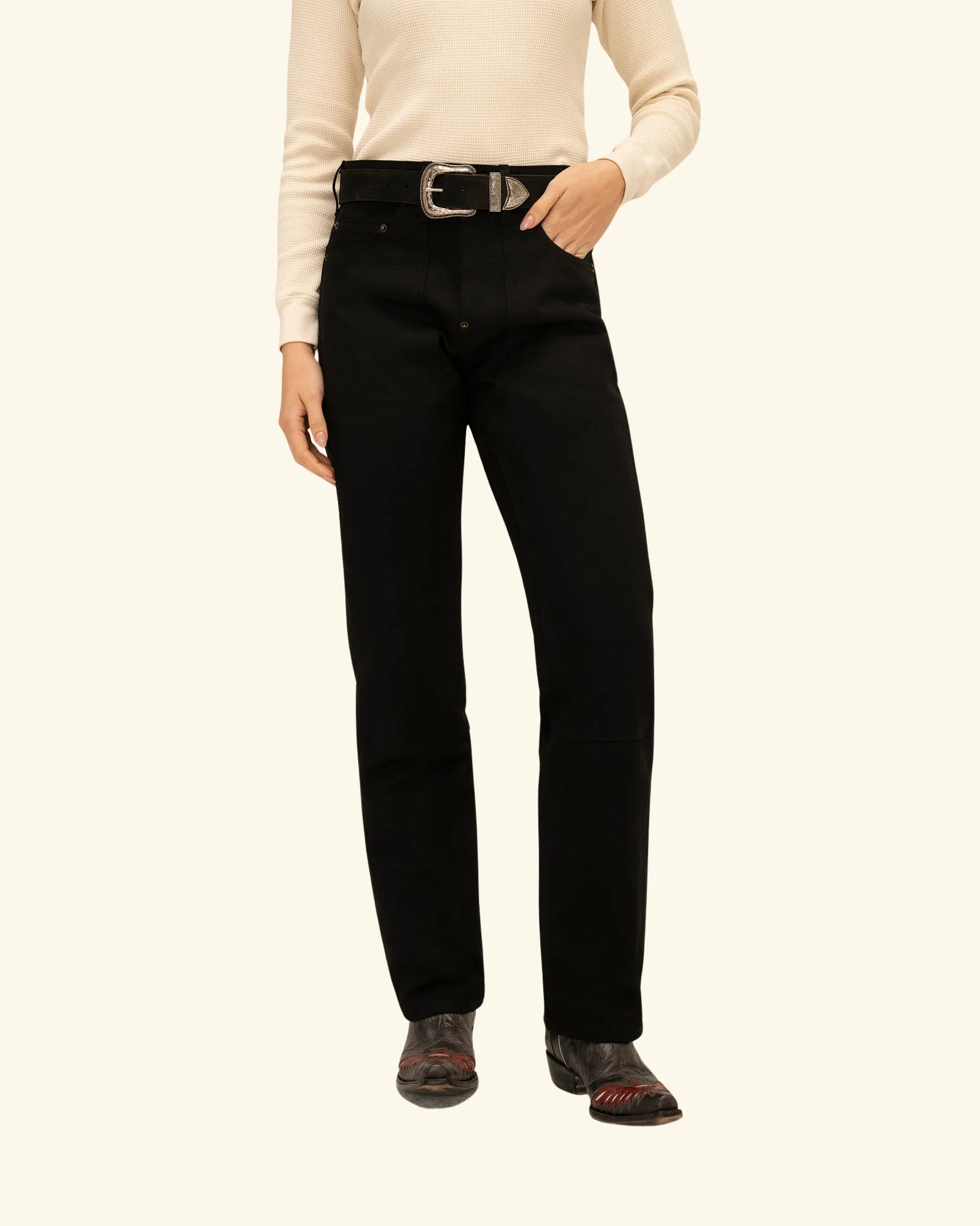 Buckle Back Denim Double Knees - Image 3