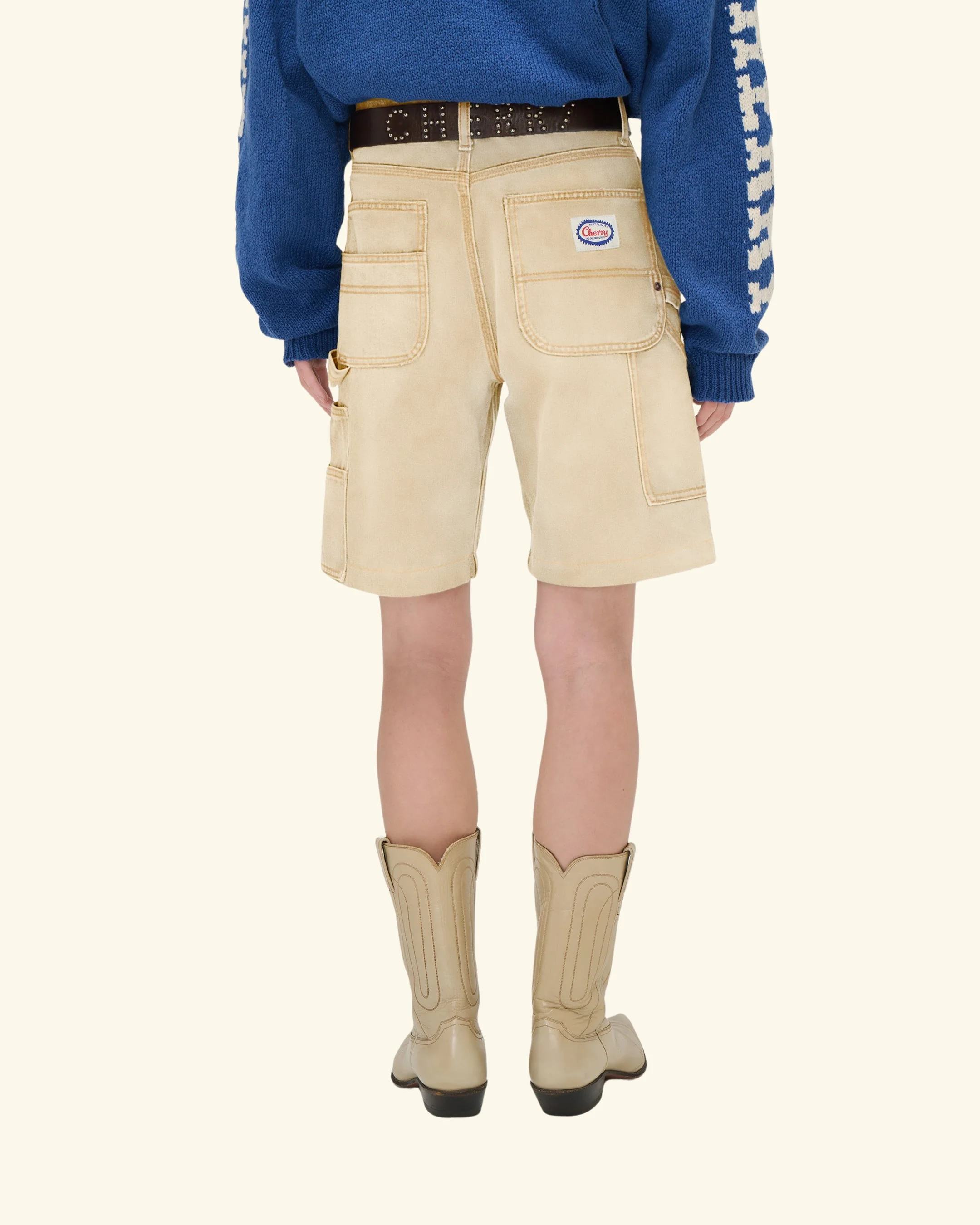 Wide Leg Carpenter Shorts (Sun Faded Beige) - Image 5