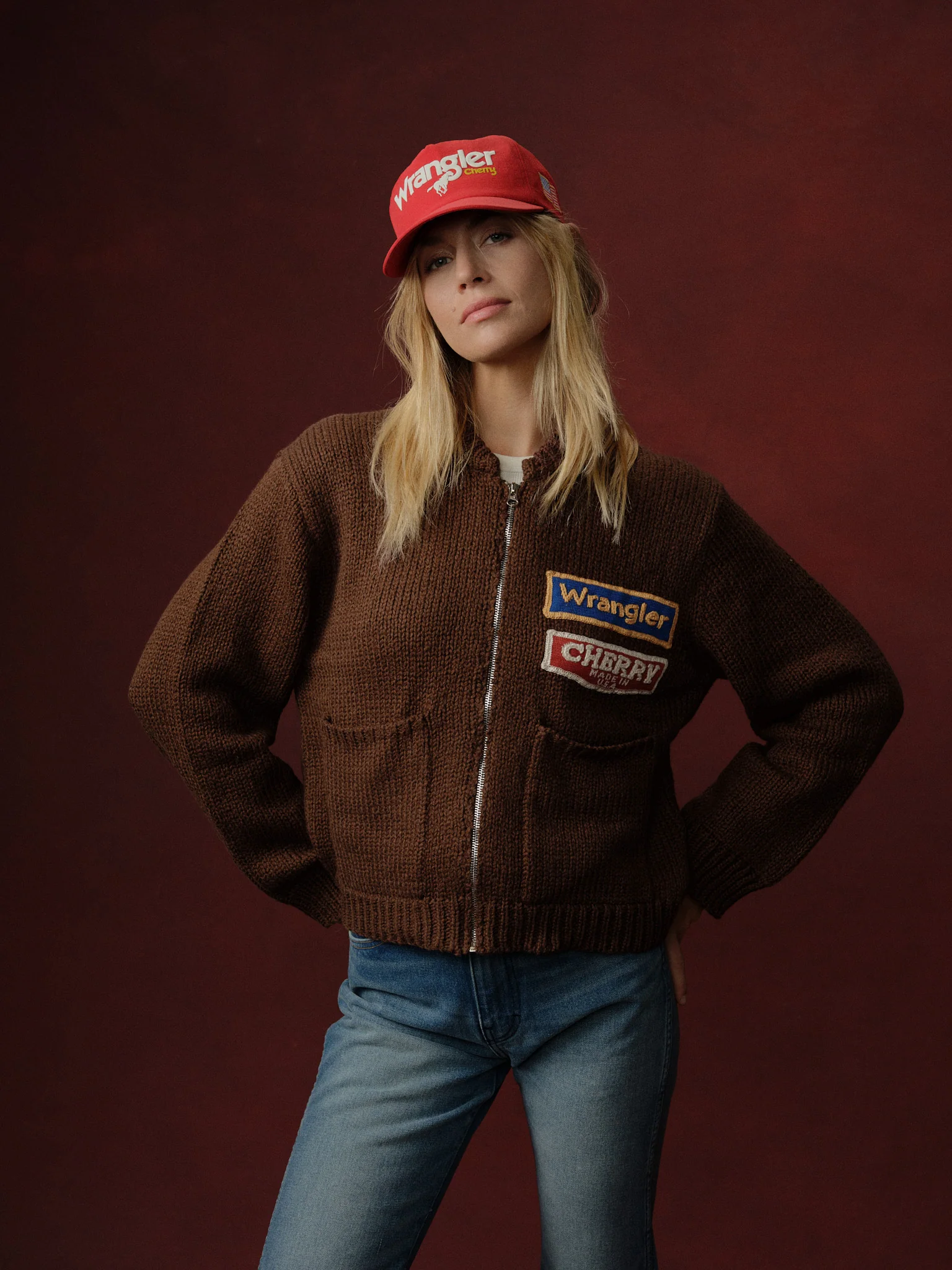 Cherry x Wrangler Cotton Frise Knit Zip-up Jacket (Brown) - Image 4