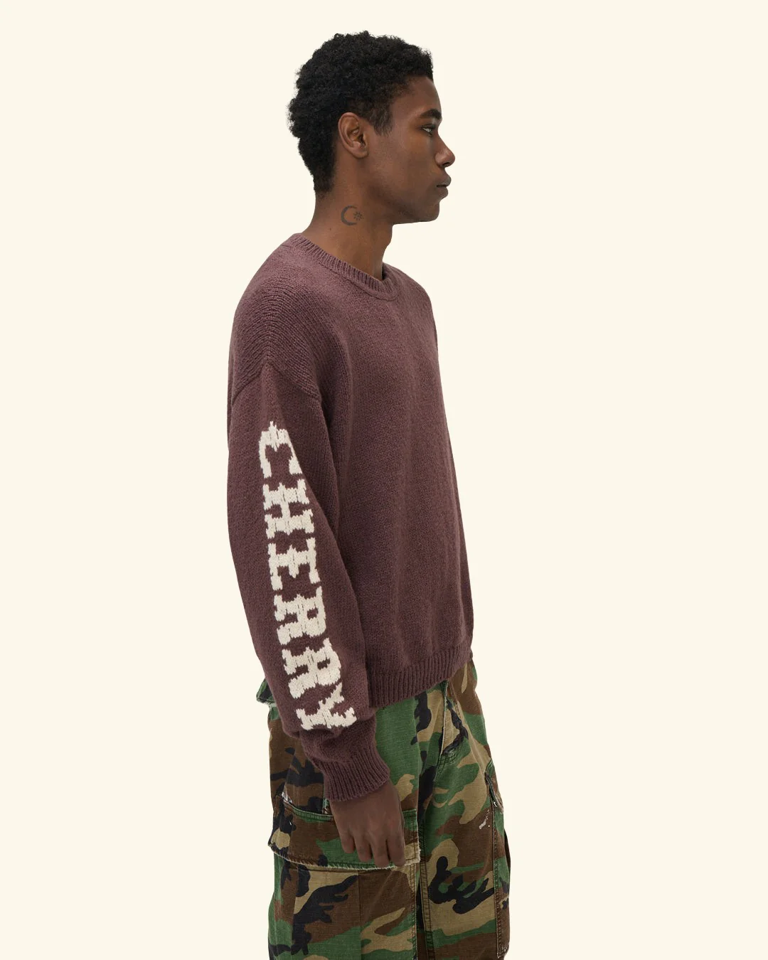 Cotton Knit Crewneck Sweater (Brown) - Image 5