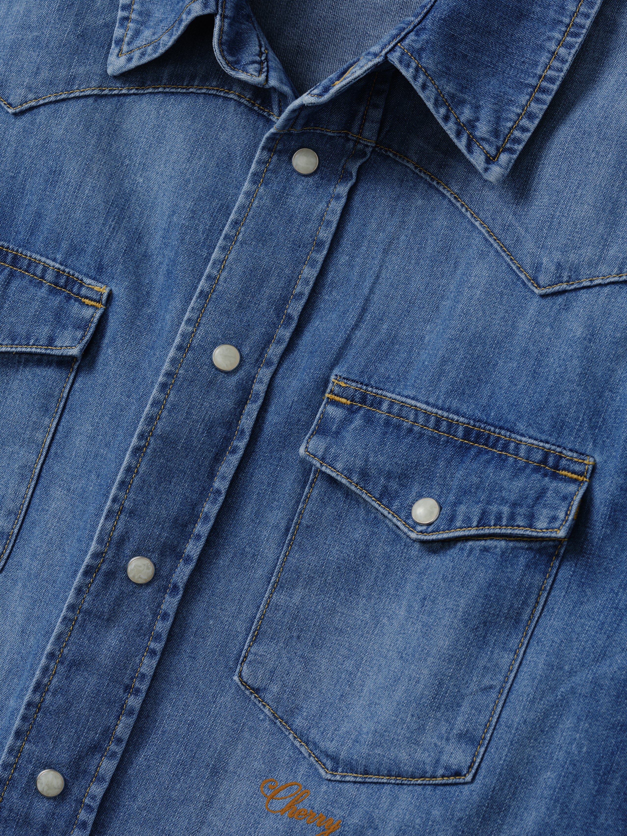 Denim Chambray Western Shirt (Medium Wash) - Image 6