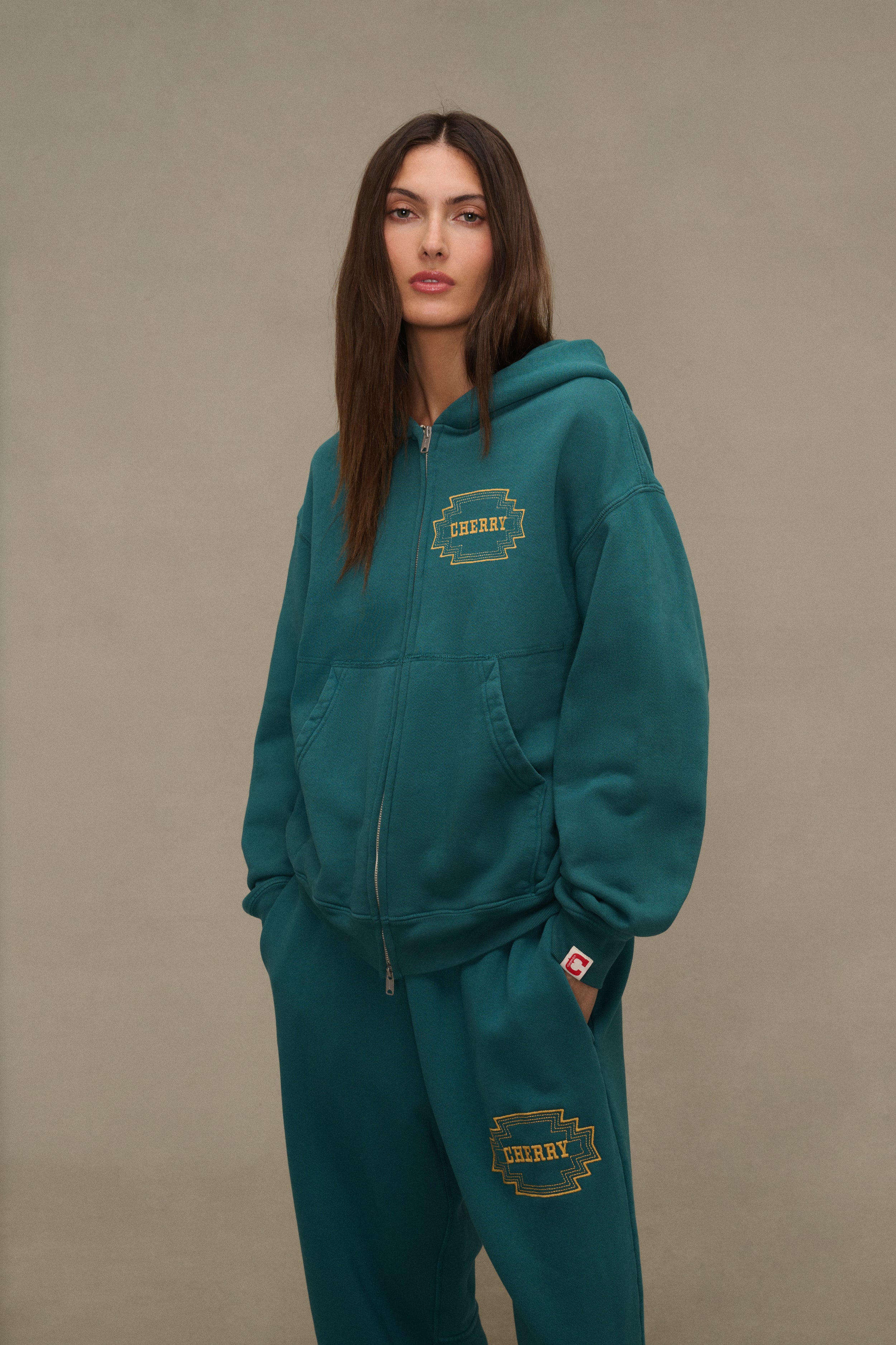 Embroidered Frontier Parachute Sweatpants (Emerald) - Image 4