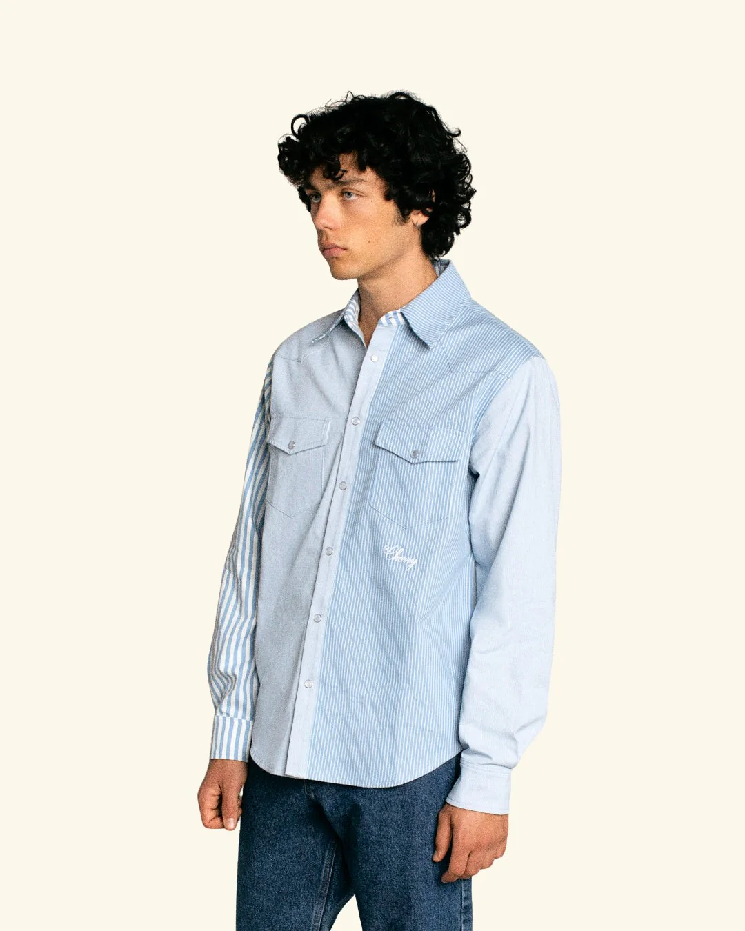 Patchwork Western Shirt (Blue/White) - Image 3