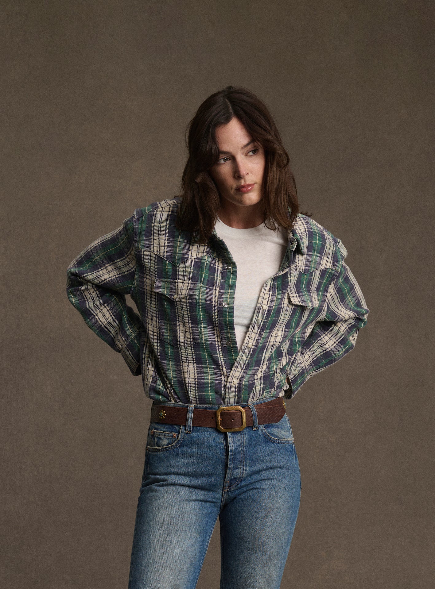 Plaid Western Shirt (Green) - Image 4