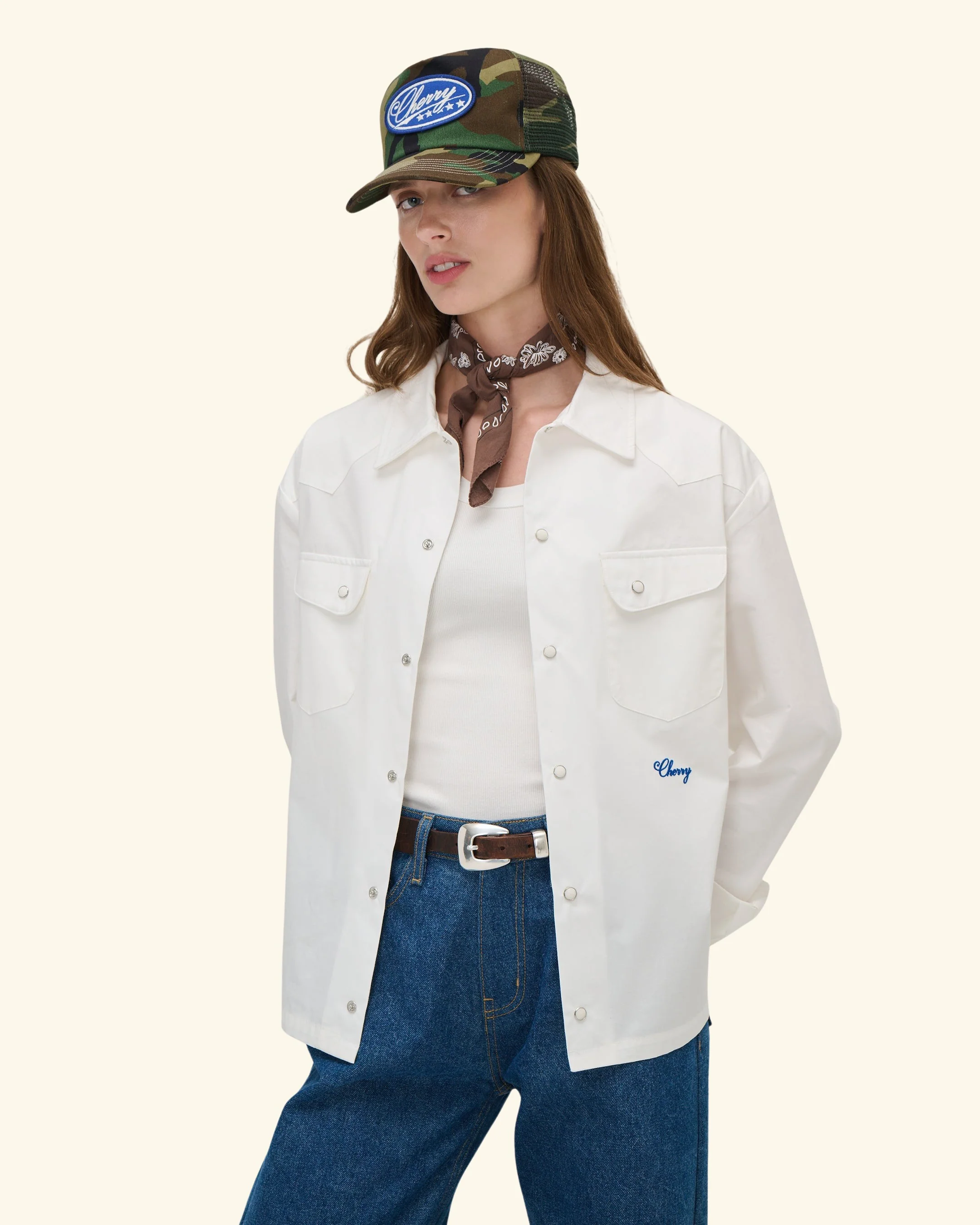 Poplin Western Shirt (White) - Image 6