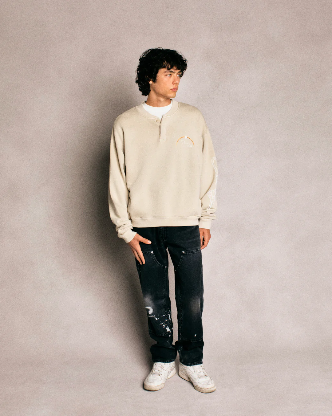 Stardust Henley Crewneck (Beige) - Image 3