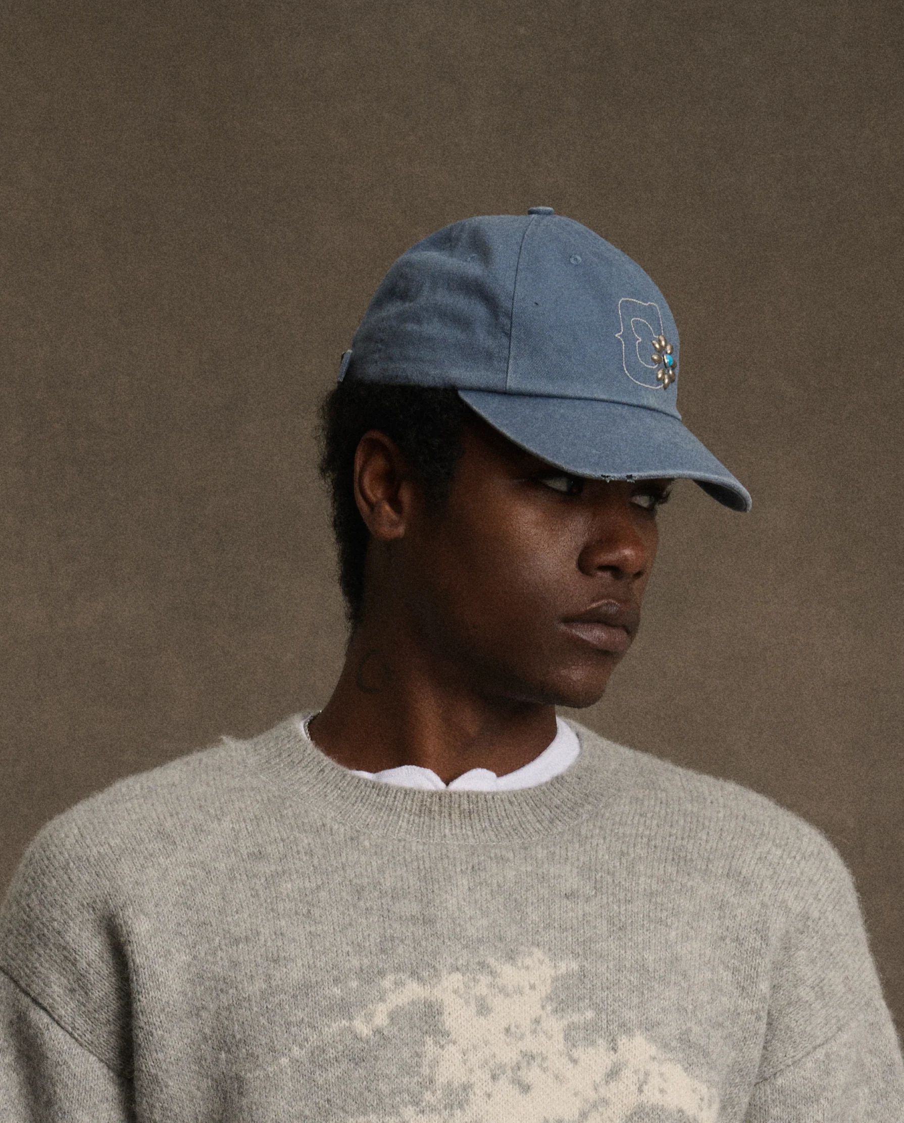 Studded Unstructured Hat (Sun Faded Blue) - Image 3