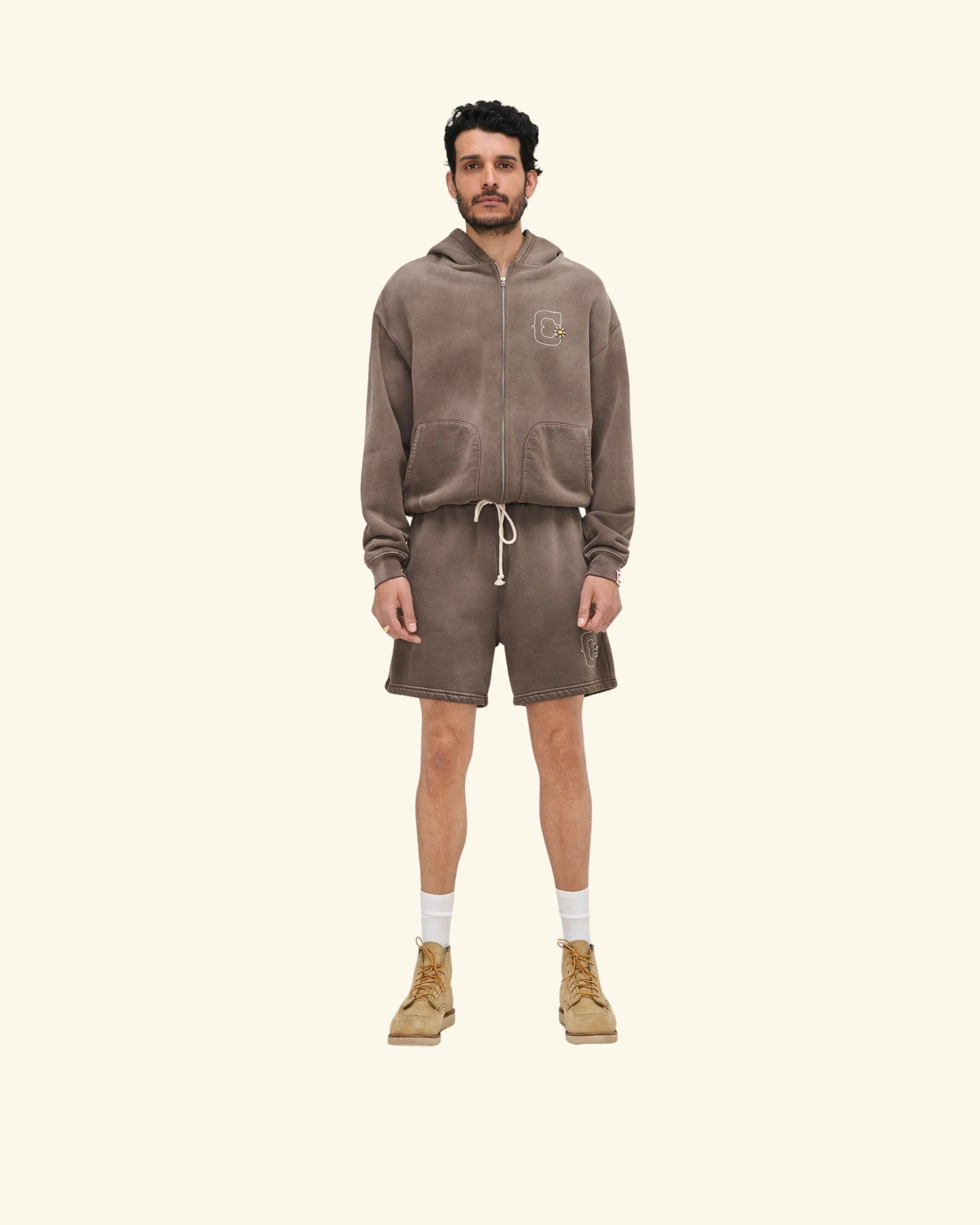 Studded Zip Up Hoodie (Vintage Brown) - Image 3