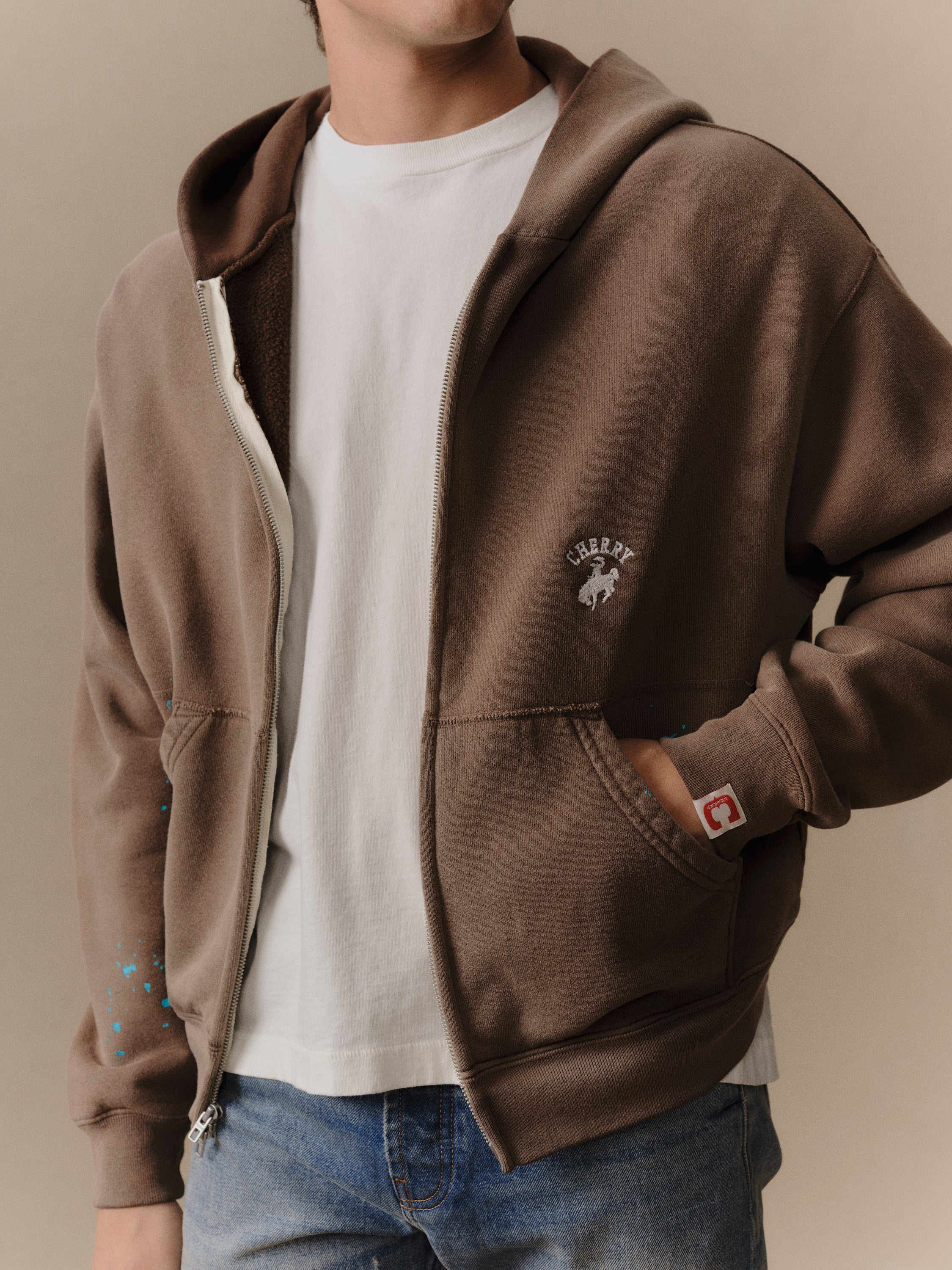 Western Athletic Zip Up Hoodie (Brown) - Image 3