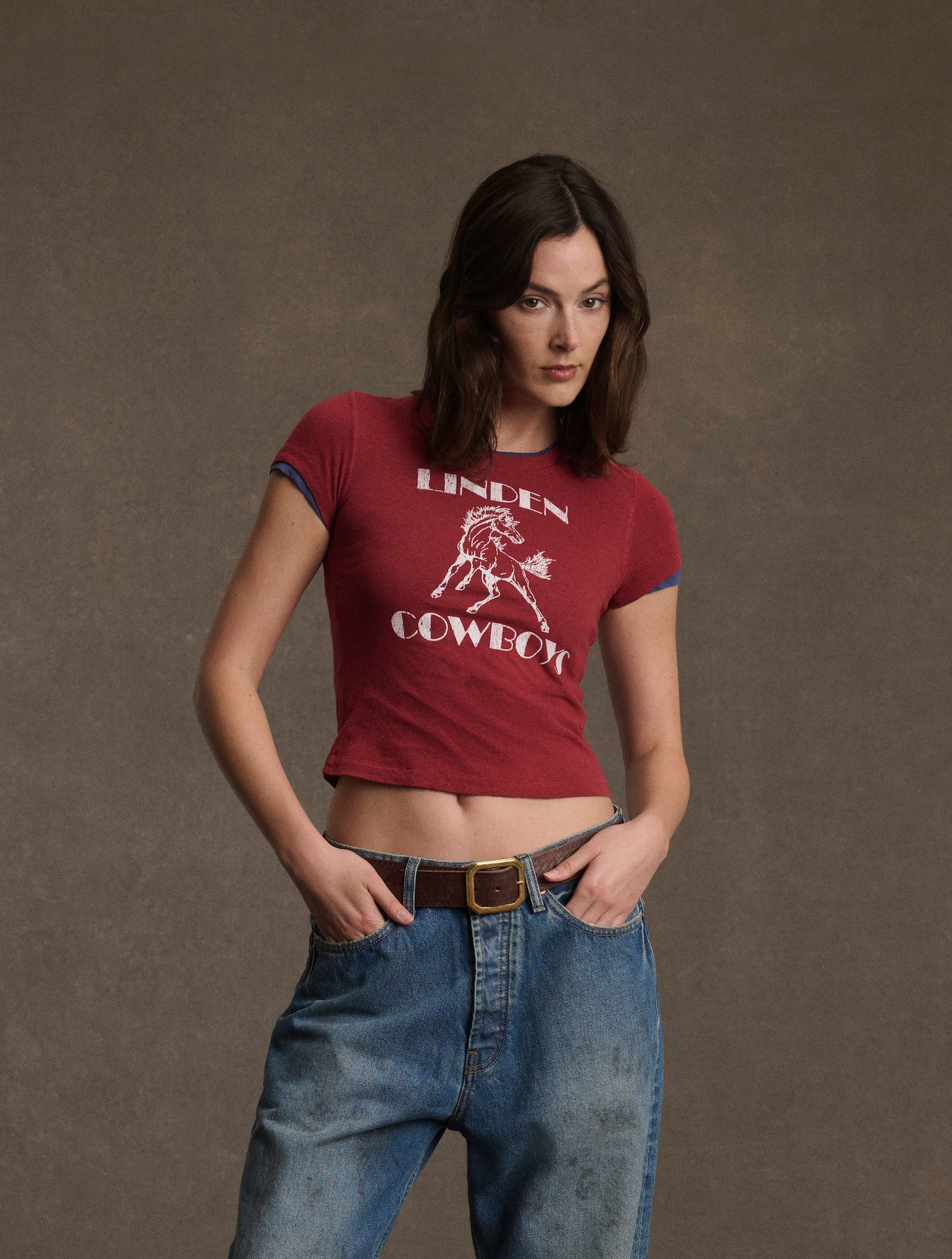 Women's Cowboys Fitted Baby Tee (Sun Faded Red) - Image 2