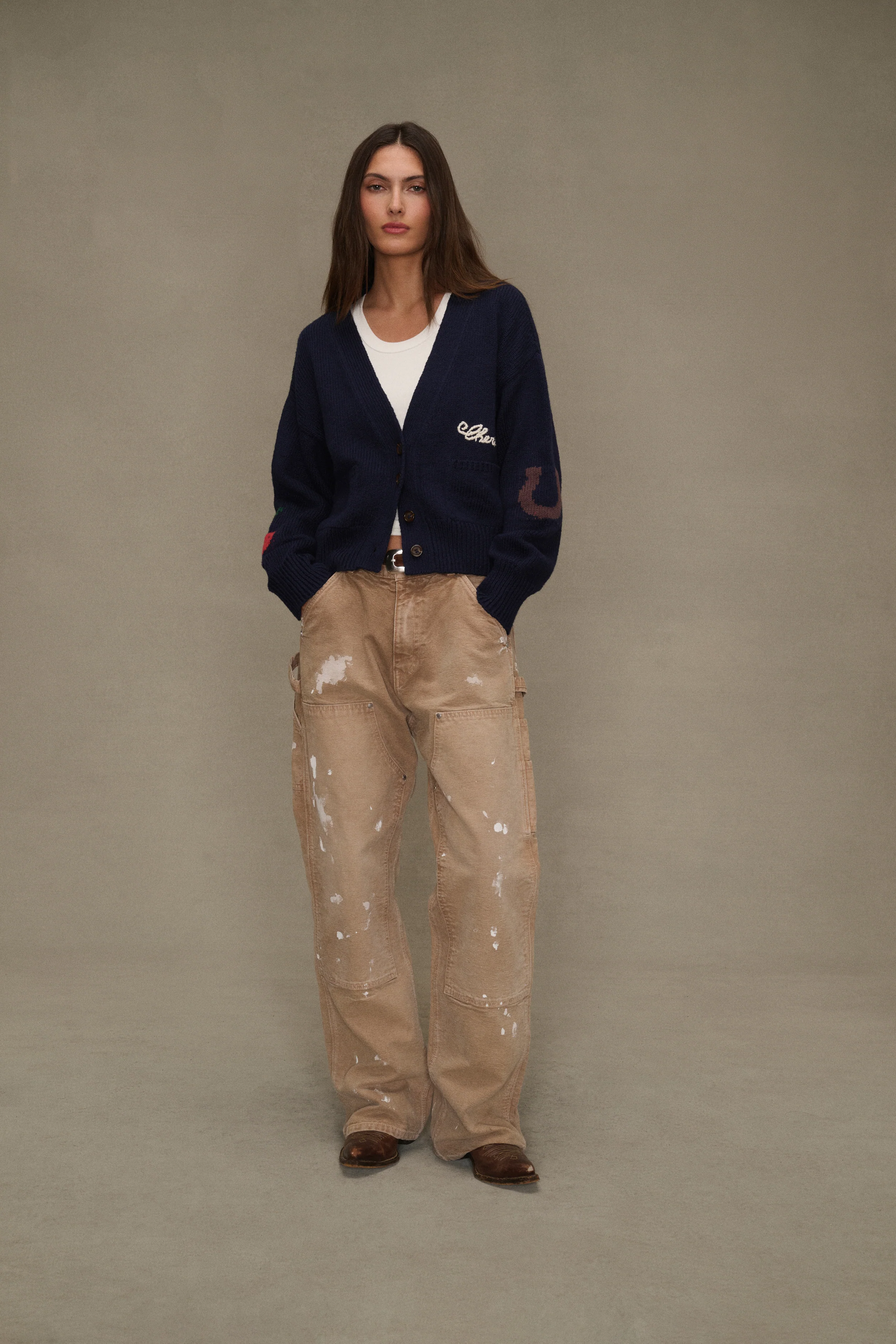 Women's Cropped Cardigan (Navy) - Image 2